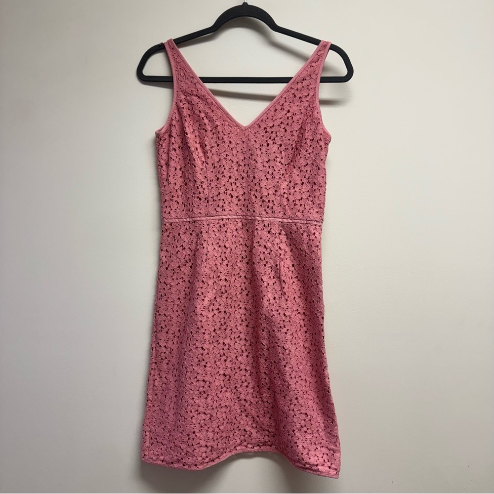 Ann Taylor Pink Lace V-Neck Mini Dress